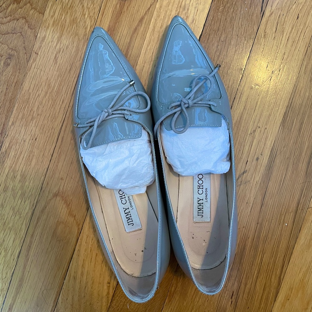 Jimmy Choo nude patent flats/loafers